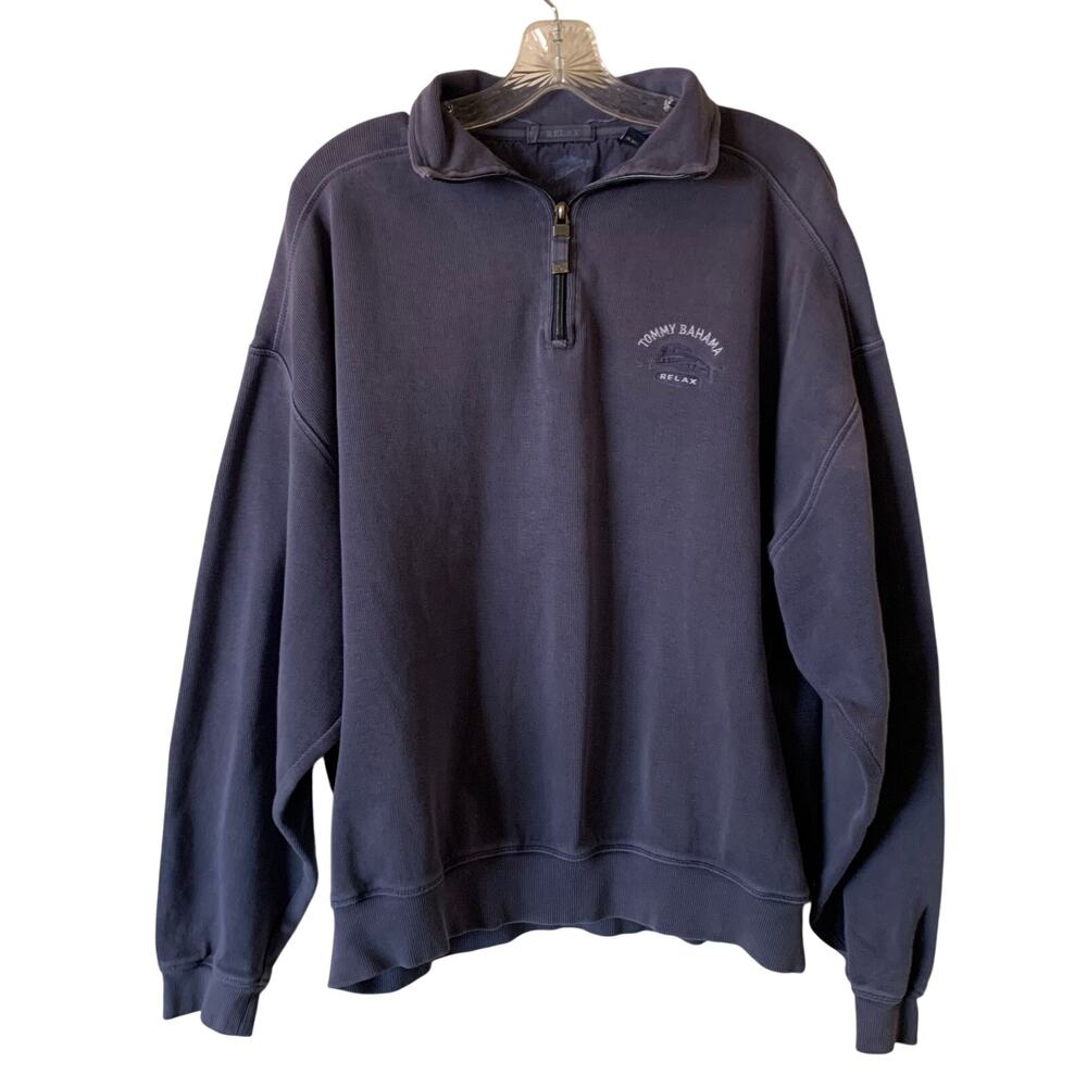 Tommy Bahama Mens XL 100% Cotton 1/4 Zip Pullover Sweatshirt Relax Thick Knit